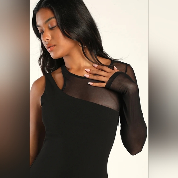 Lulus New Infatuation Black Mesh Asymmetrical Mermaid Maxi Dress L Wedding Party - Picture 4 of 11